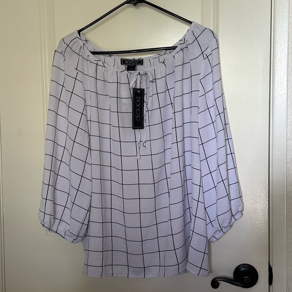 Off the shoulder windowpane Blouse - Picture 1 of 4